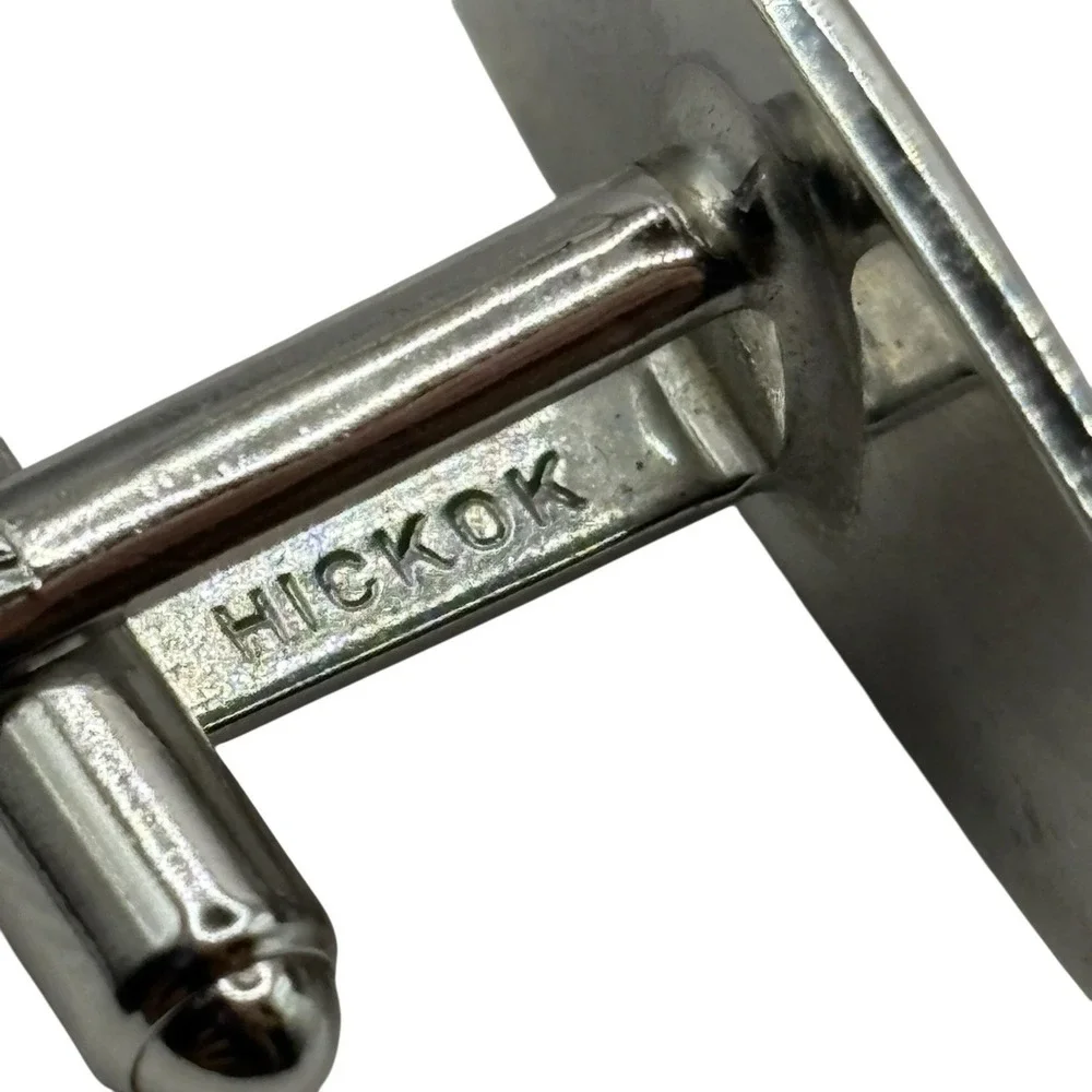 HICKOK USA Abstract Cufflinks Vintage MCM Silver Tone Black Accent Ornate Formal